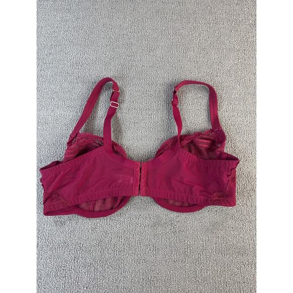 Cacique Bra Unlined Demi Sheer Lace Burgundy Sexy Lingerie Size 44D - Picture 2 of 9